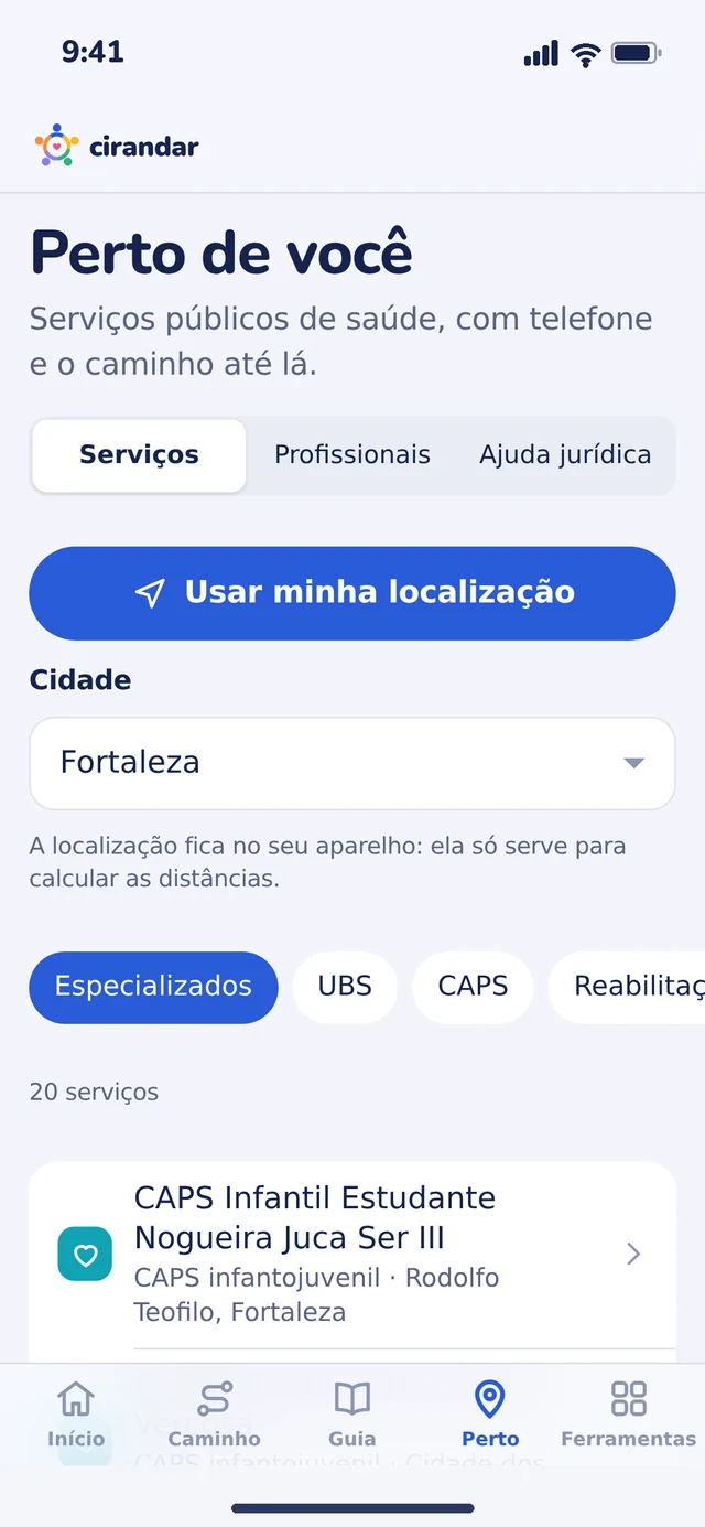 Serviços de saúde perto de você, por cidade